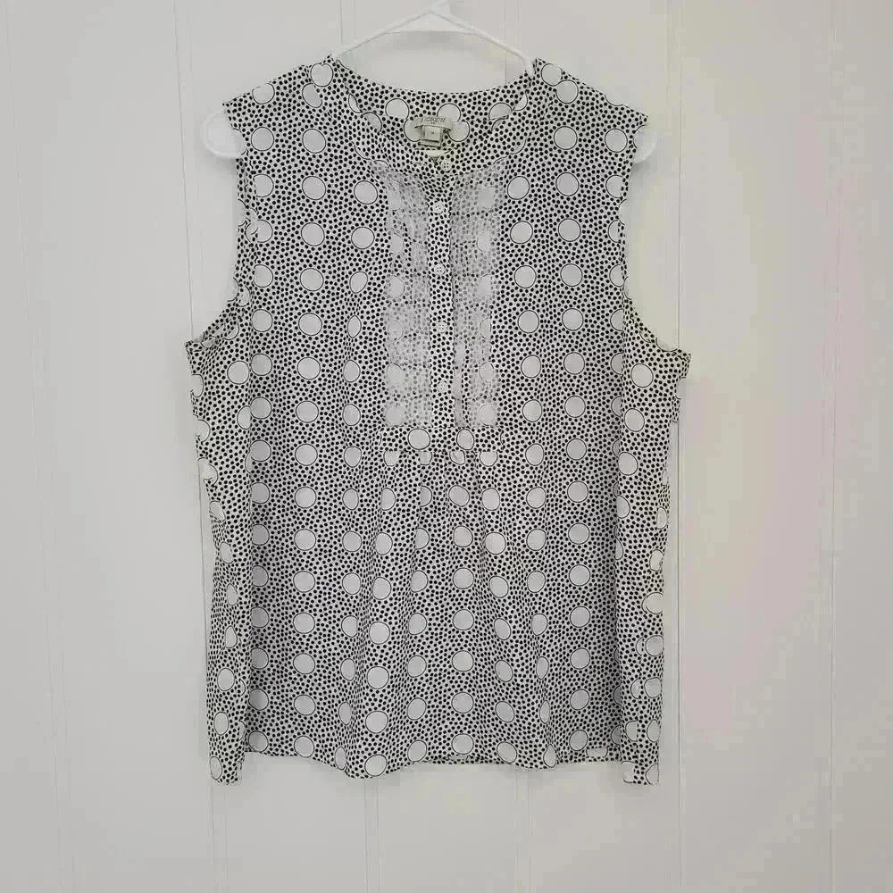 J. Crew Factory Sleeveless Polka Dot Blouse with Ruffle Detail Sz 14